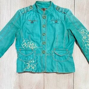 True Meaning Vintage Denim Jacket, A Timeless Classic in Turquoise & Orange